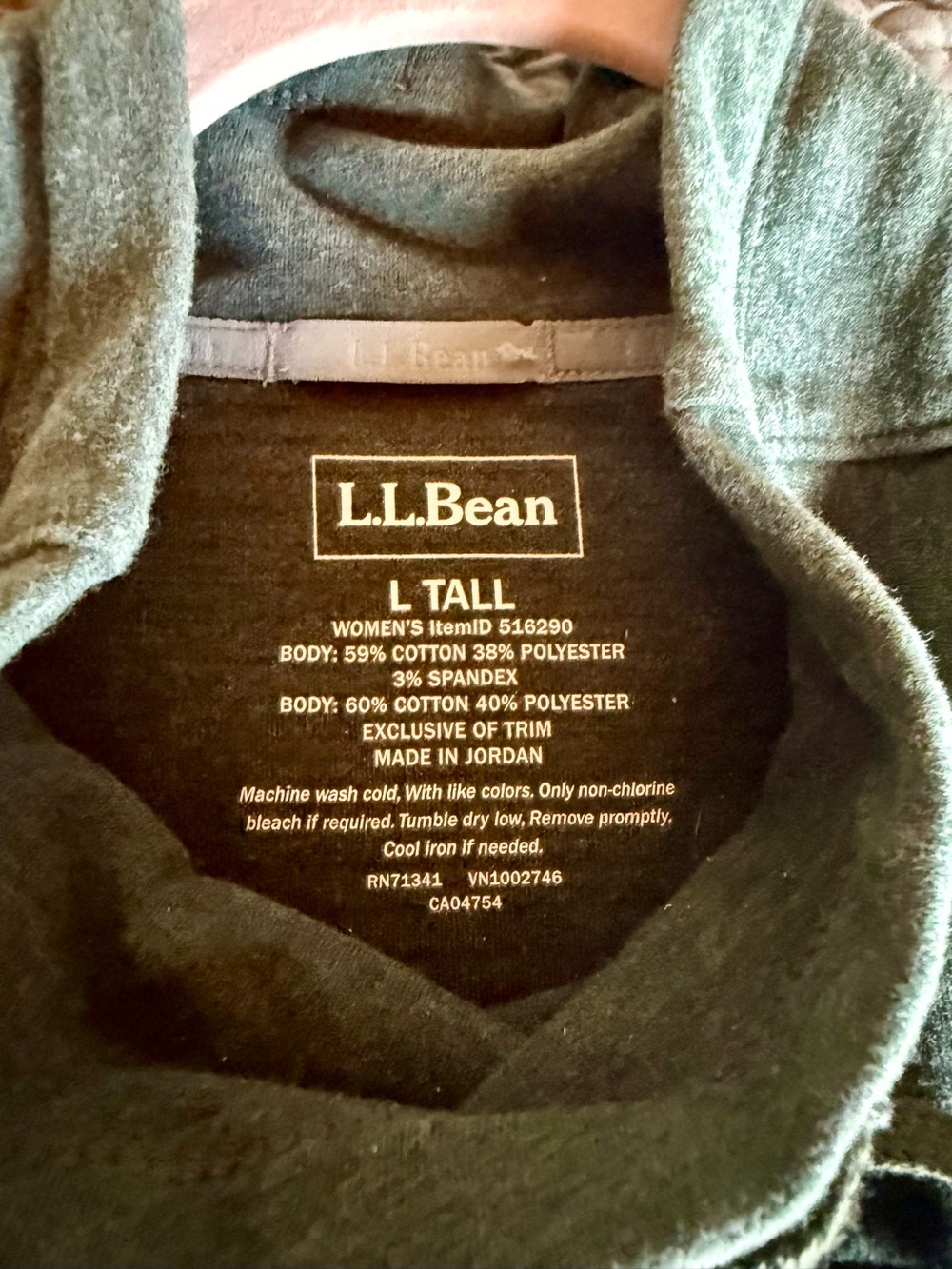 L.L.Bean Textured Ribbed Mixed Media Cowl Neck Sweatshirt Large Tall Sage Green - Picture 2 of 3